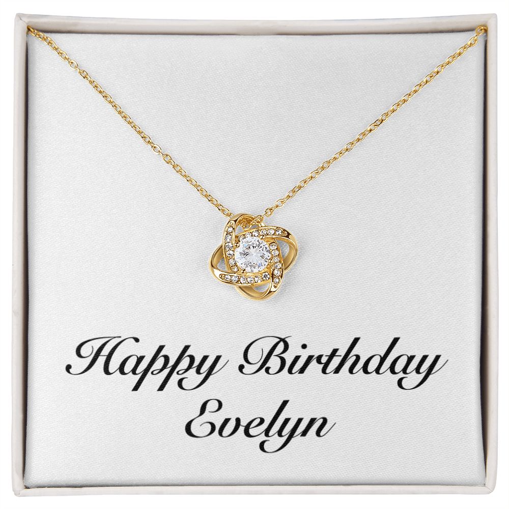 Happy Birthday Evelyn - 18K Yellow Gold Finish Love Knot Necklace