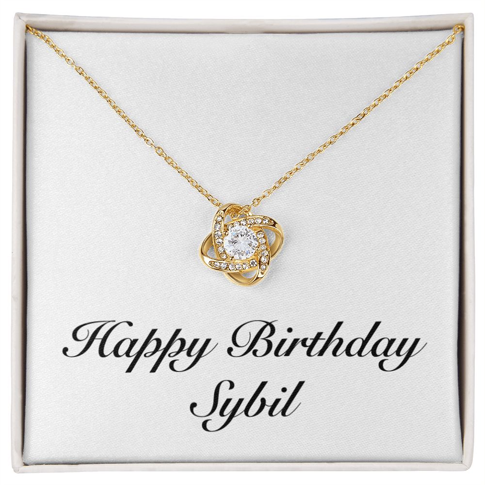 Happy Birthday Sybil - 18K Yellow Gold Finish Love Knot Necklace