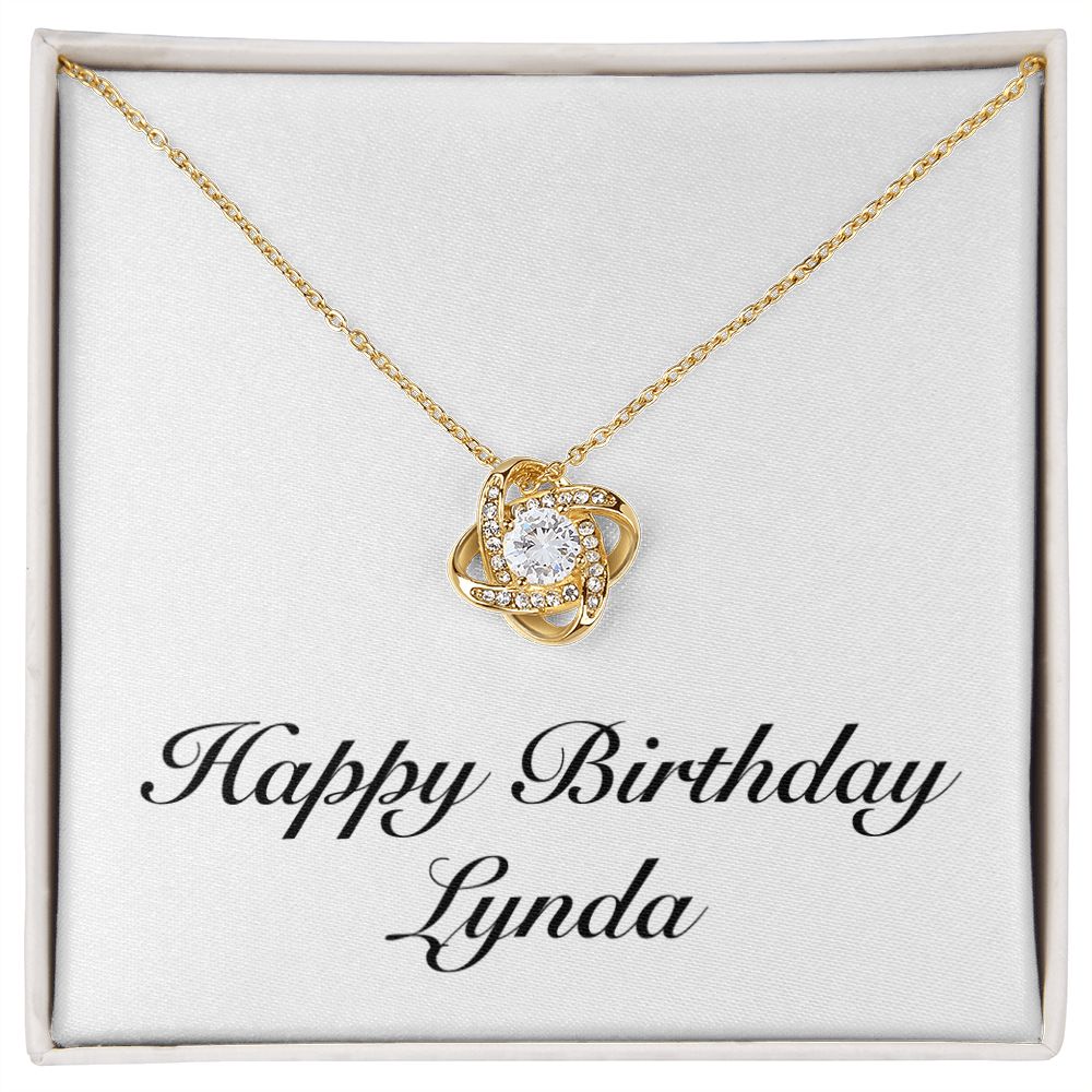 Happy Birthday Lynda - 18K Yellow Gold Finish Love Knot Necklace