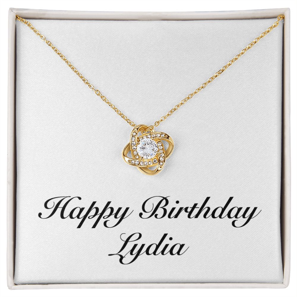 Happy Birthday Lydia - 18K Yellow Gold Finish Love Knot Necklace
