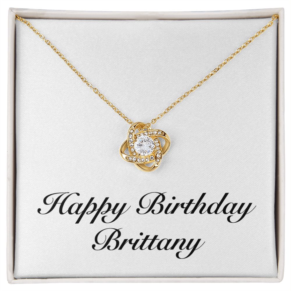 Happy Birthday Brittany - 18K Yellow Gold Finish Love Knot Necklace