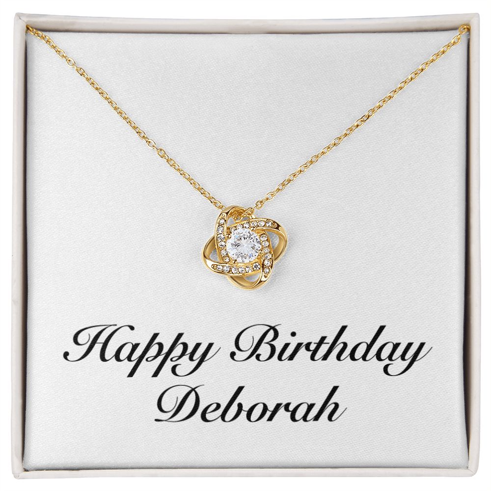 Happy Birthday Deborah - 18K Yellow Gold Finish Love Knot Necklace