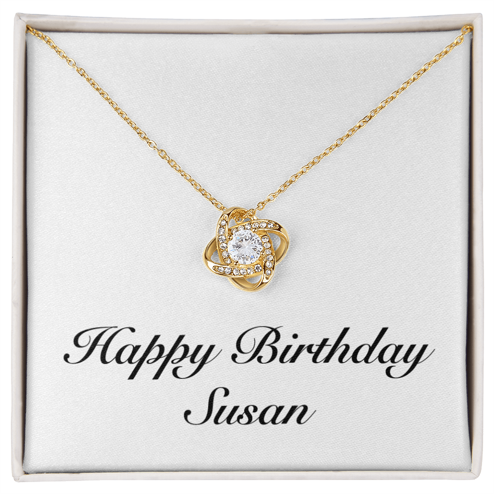 Happy Birthday Susan - 18K Yellow Gold Finish Love Knot Necklace
