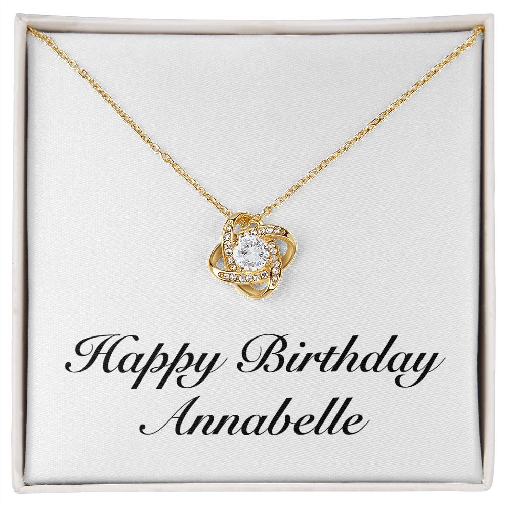 Happy Birthday Annabelle - 18K Yellow Gold Finish Love Knot Necklace