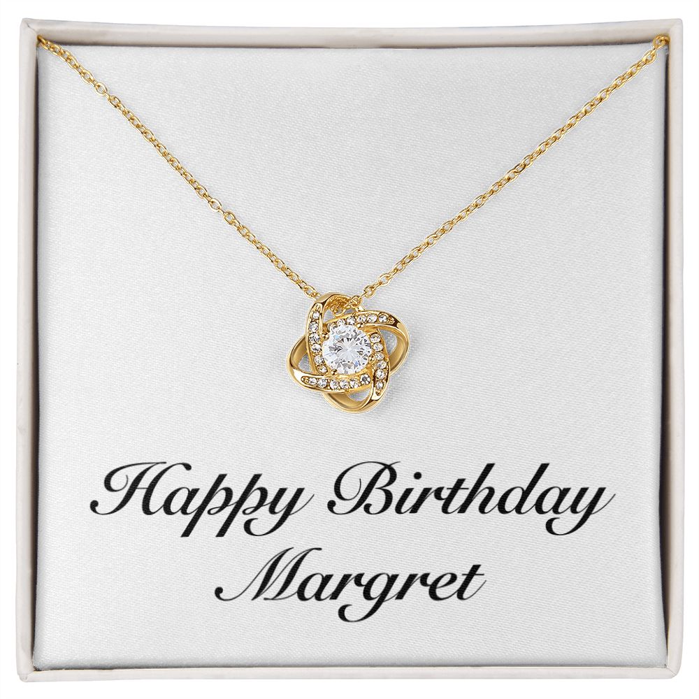 Happy Birthday Margret - 18K Yellow Gold Finish Love Knot Necklace