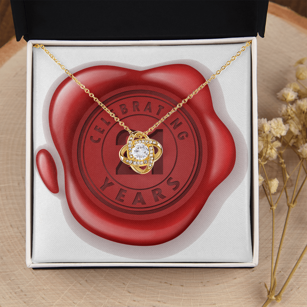Celebrating 21 Years Anniversary - 18K Yellow Gold Finish Love Knot Necklace