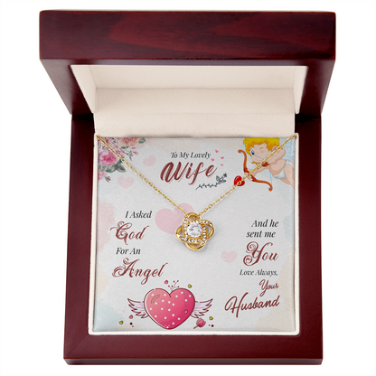 012 To My Lovely Wife - 18K Yellow Gold Finish Love Knot Necklace With Mahogany Style Luxury Box