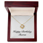 Happy Birthday Sharon - 18K Yellow Gold Finish Love Knot Necklace With Mahogany Style Luxury Box