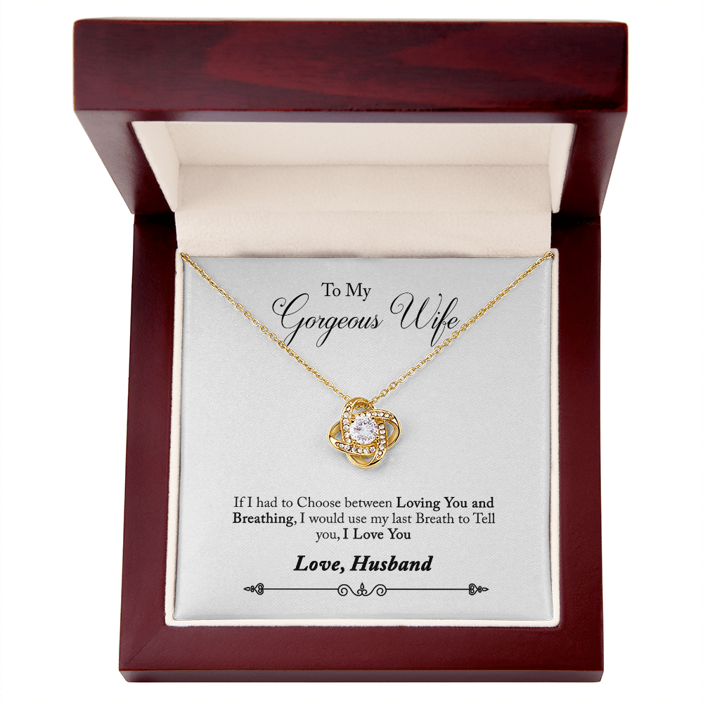 005 To My Gorgeous Wife - 18K Yellow Gold Finish Love Knot Necklace With Mahogany Style Luxury Box