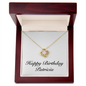 Happy Birthday Patricia - 18K Yellow Gold Finish Love Knot Necklace With Mahogany Style Luxury Box