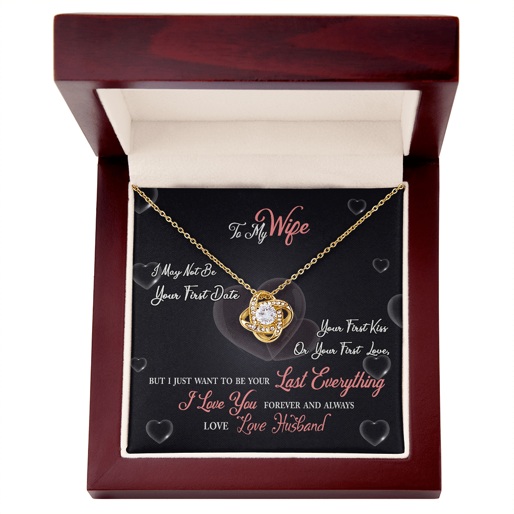 017 To My Wife - 18K Yellow Gold Finish Love Knot Necklace With Mahogany Style Luxury Box