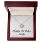Happy Birthday Emily - 18K Yellow Gold Finish Love Knot Necklace With Mahogany Style Luxury Box