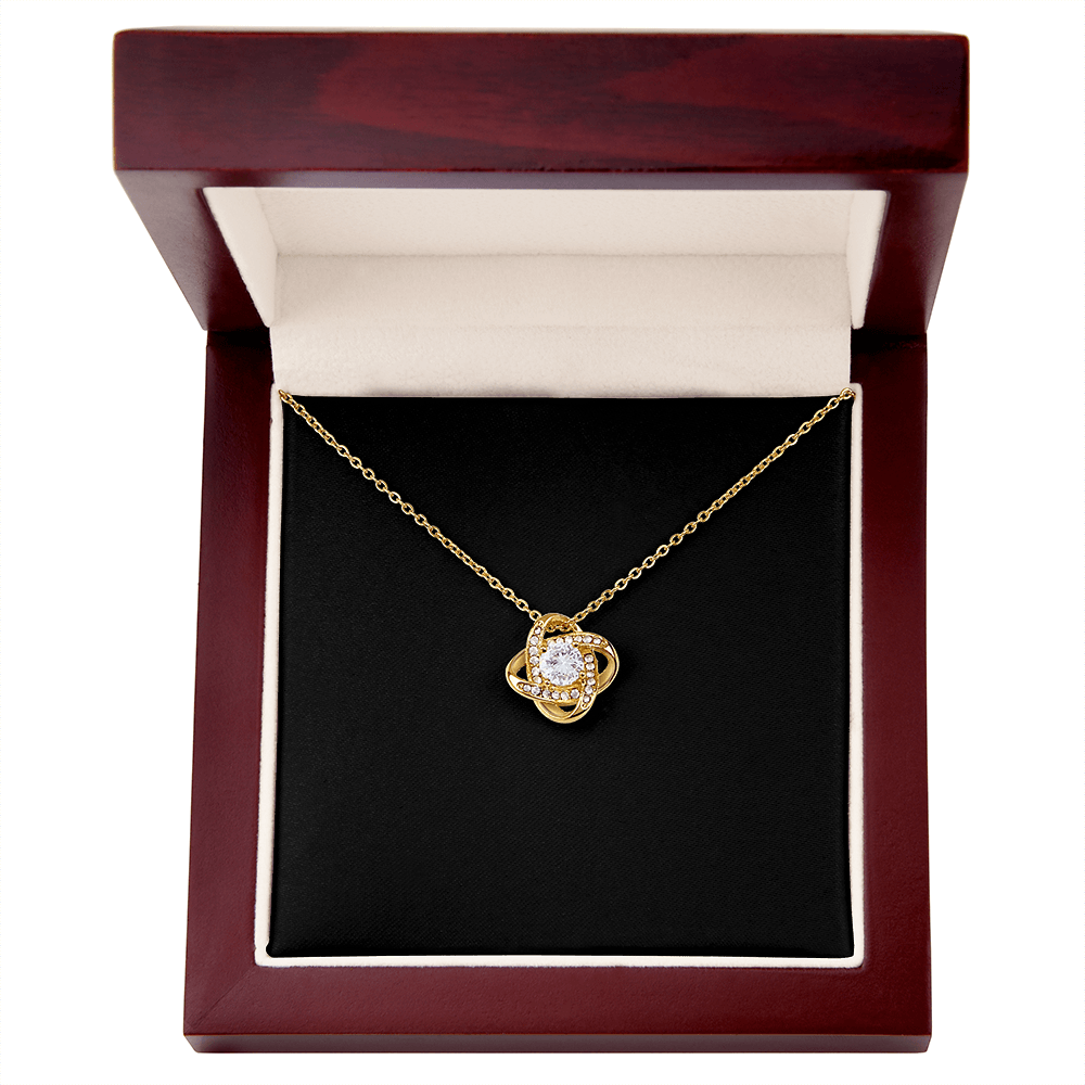 18K Yellow Gold Finish Love Knot Necklace With Mahogany Style Luxury Box v2