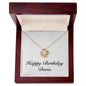 Happy Birthday Doris - 18K Yellow Gold Finish Love Knot Necklace With Mahogany Style Luxury Box