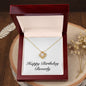 Happy Birthday Beverly - 18K Yellow Gold Finish Love Knot Necklace With Mahogany Style Luxury Box