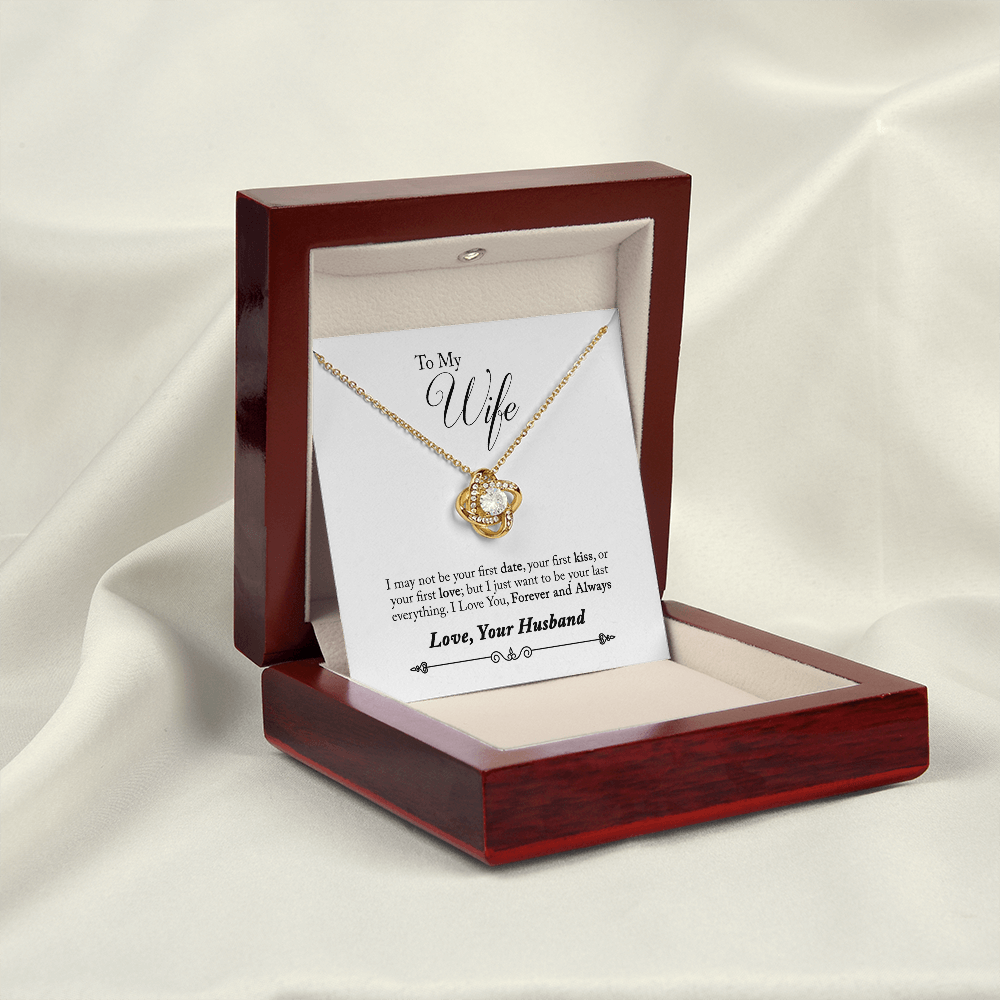 008 To My Wife - 18K Yellow Gold Finish Love Knot Necklace With Mahogany Style Luxury Box