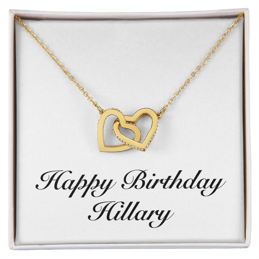 Happy Birthday Hillary - 18K Yellow Gold Finish Interlocking Hearts Necklace