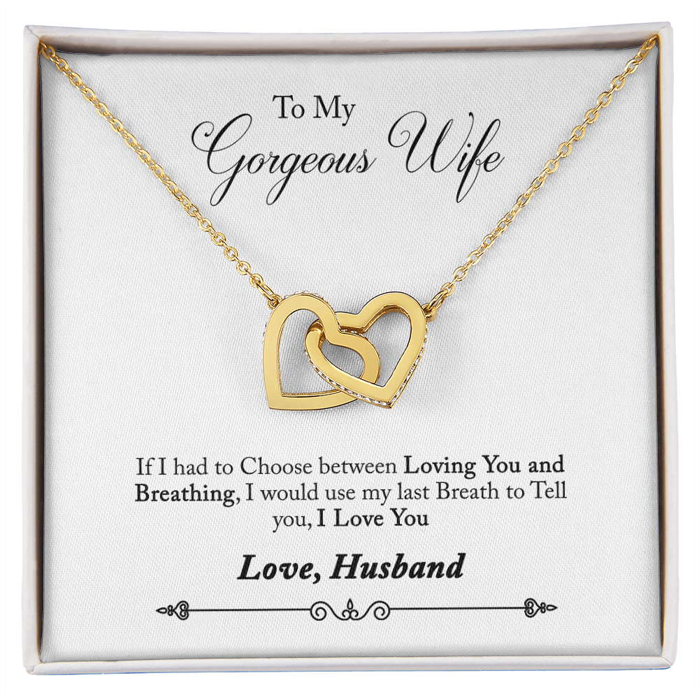 005 To My Gorgeous Wife - 18K Yellow Gold Finish Interlocking Hearts Necklace