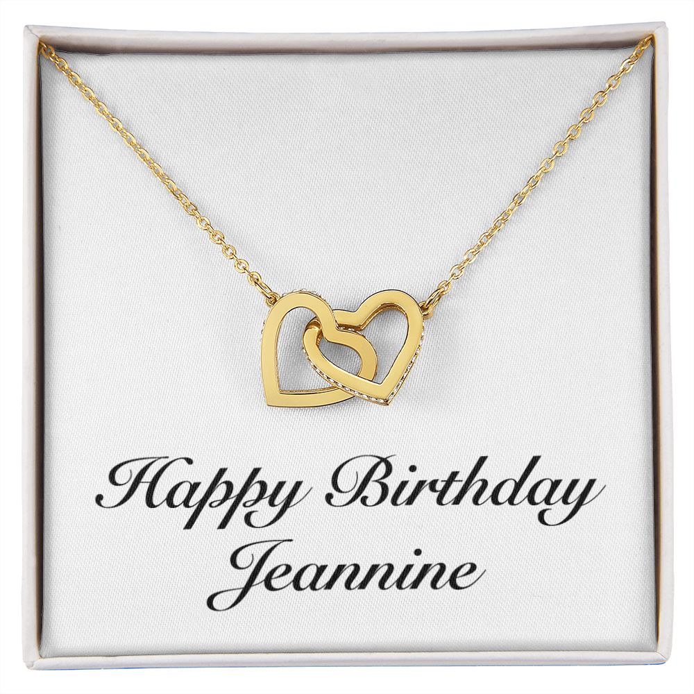Happy Birthday Jeannine - 18K Yellow Gold Finish Interlocking Hearts Necklace