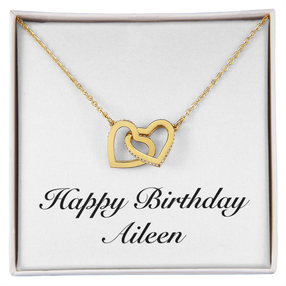 Happy Birthday Aileen - 18K Yellow Gold Finish Interlocking Hearts Necklace