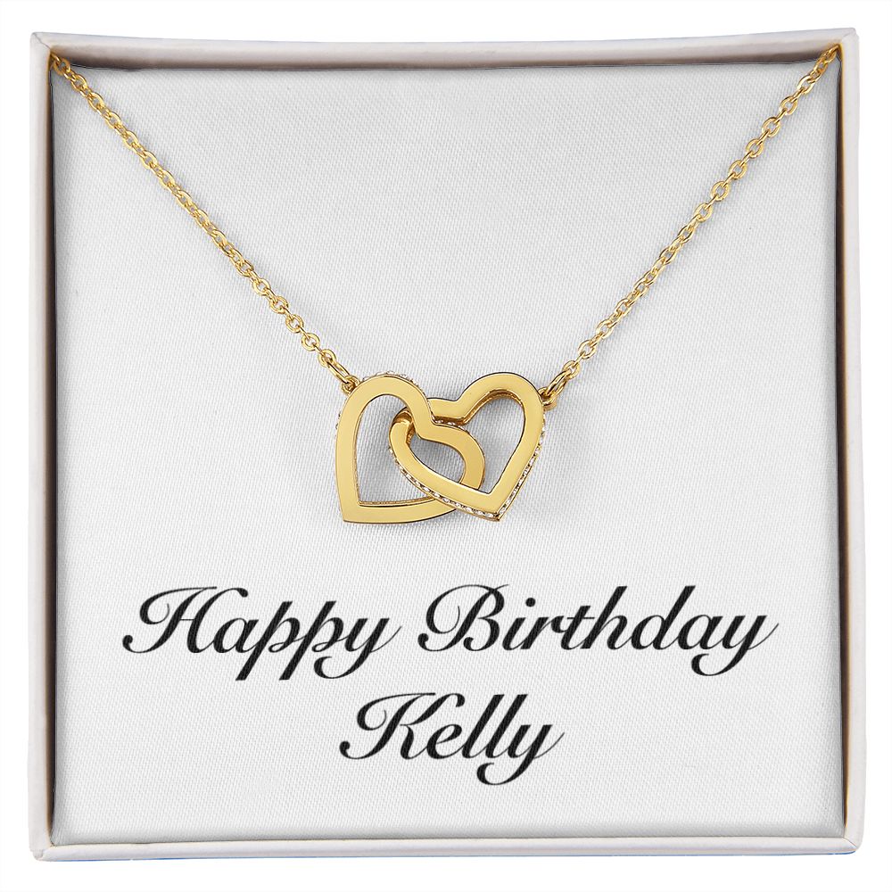 Happy Birthday Kelly - 18K Yellow Gold Finish Interlocking Hearts Necklace
