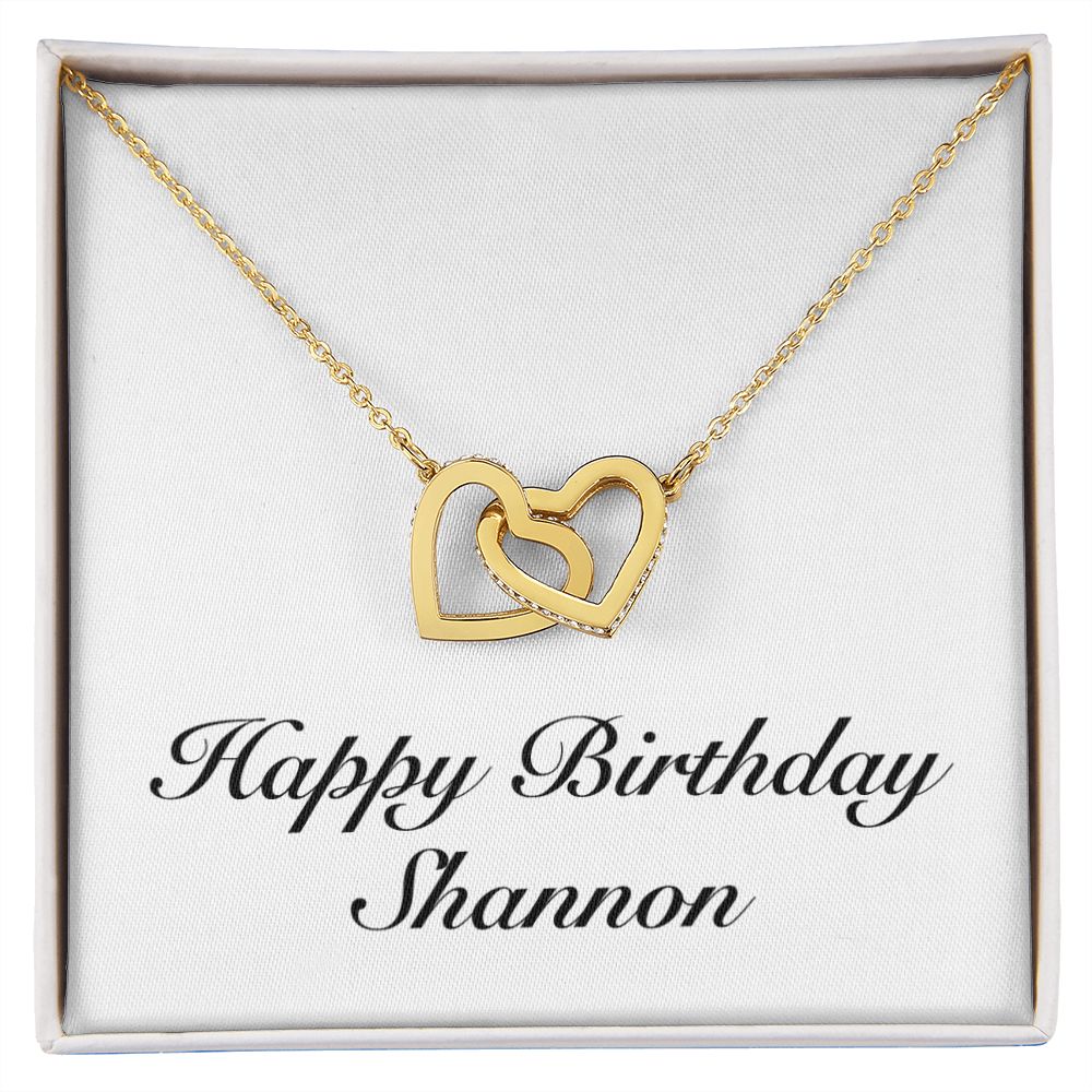 Happy Birthday Shannon - 18K Yellow Gold Finish Interlocking Hearts Necklace