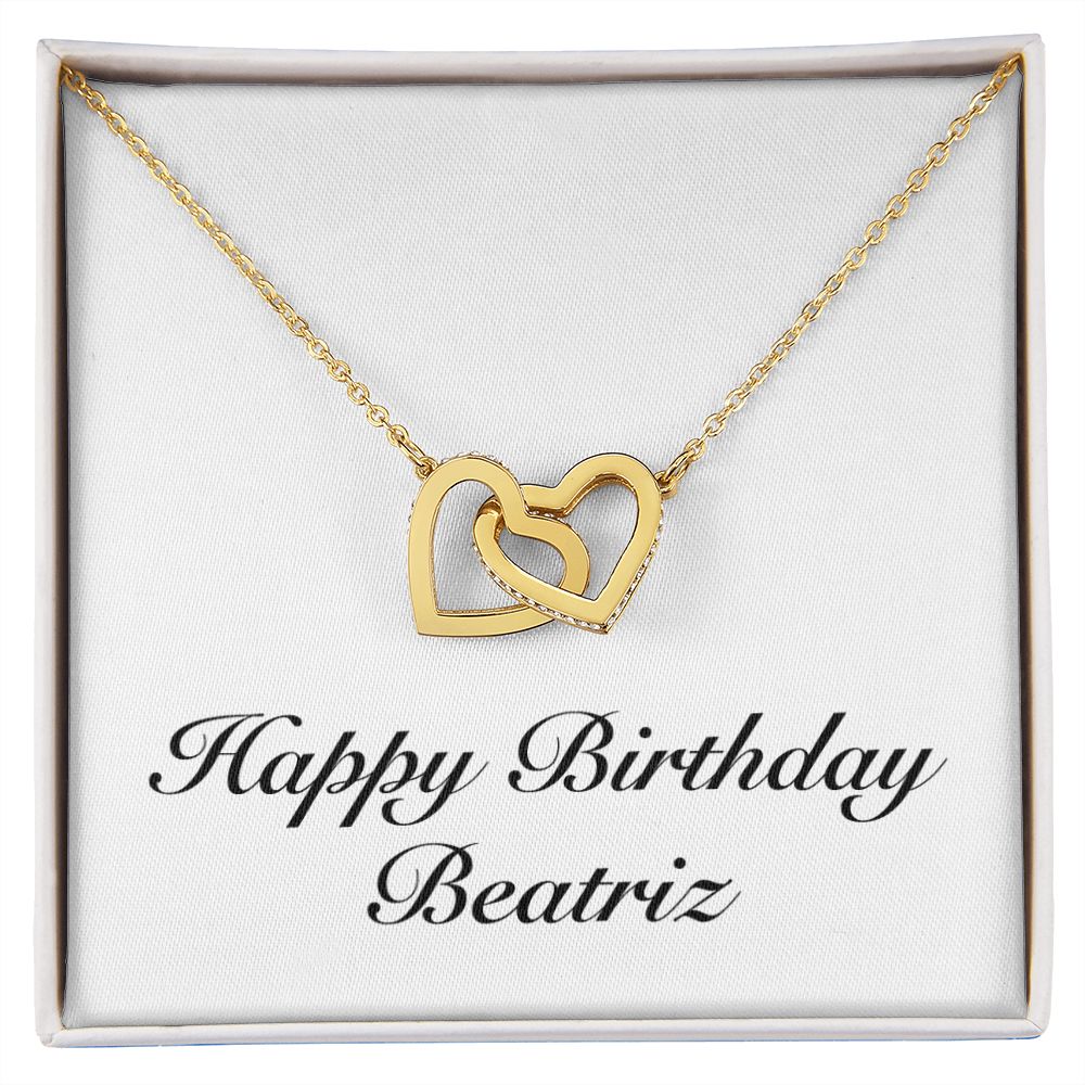 Happy Birthday Beatriz - 18K Yellow Gold Finish Interlocking Hearts Necklace