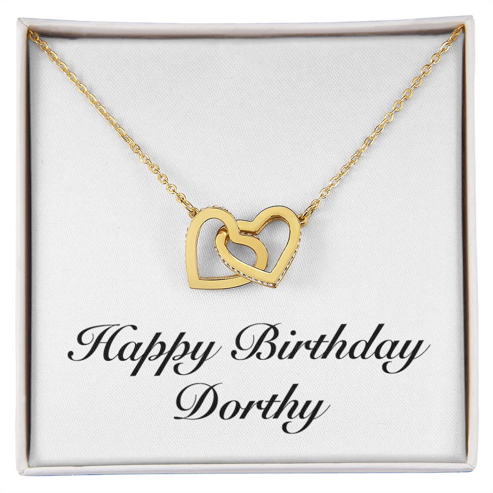 Happy Birthday Dorthy - 18K Yellow Gold Finish Interlocking Hearts Necklace