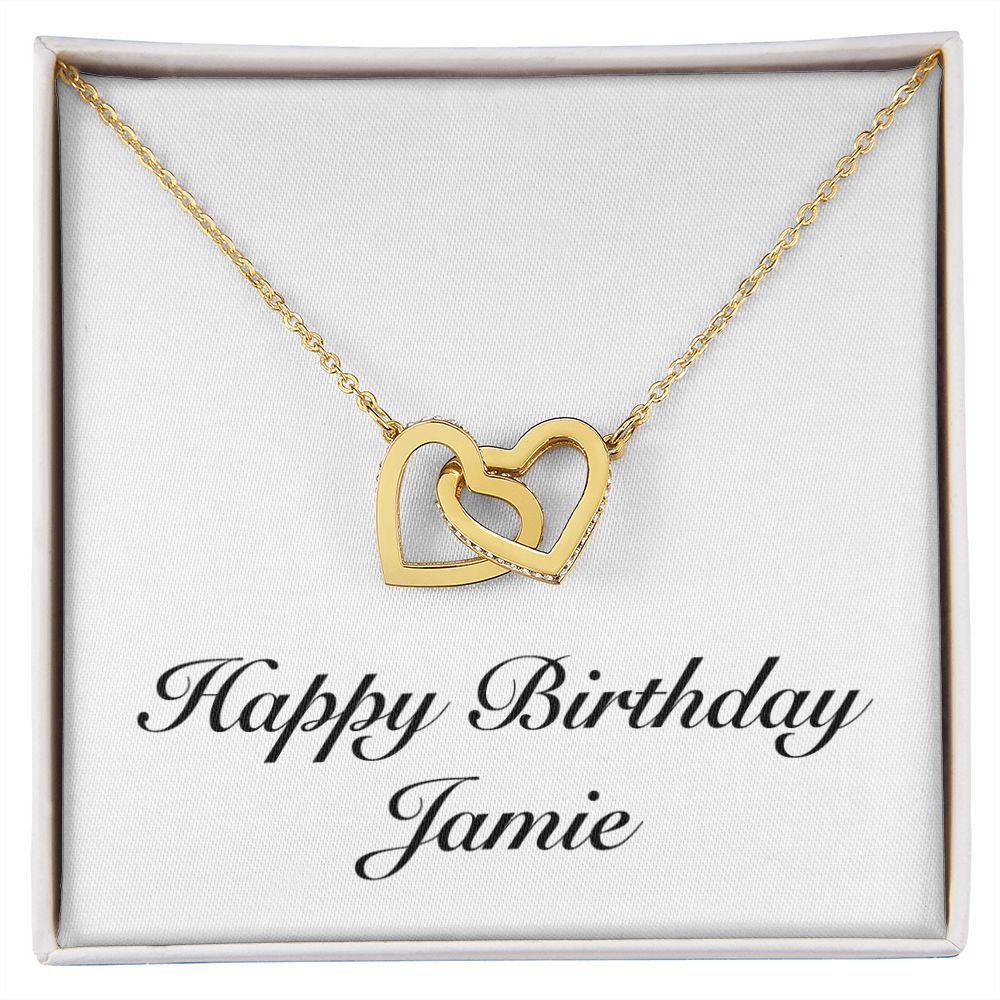 Happy Birthday Jamie - 18K Yellow Gold Finish Interlocking Hearts Necklace
