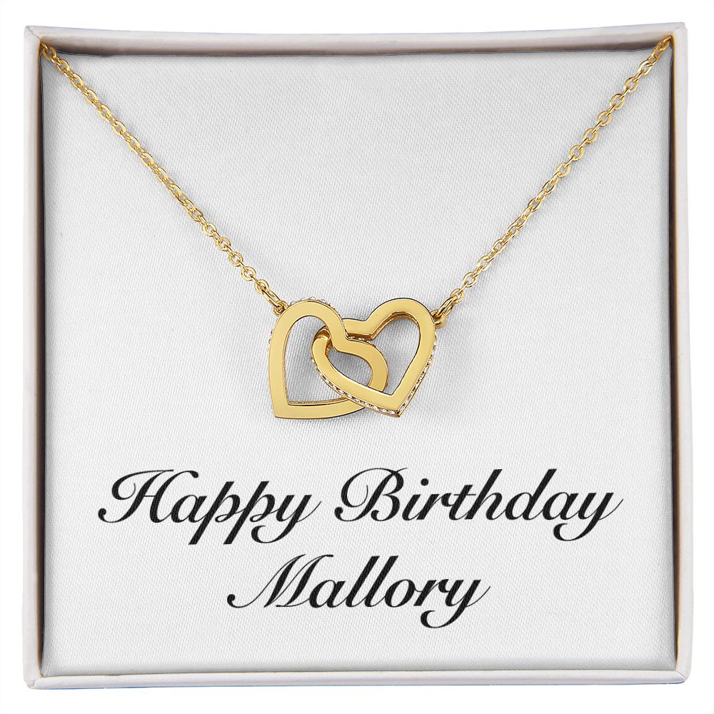Happy Birthday Mallory - 18K Yellow Gold Finish Interlocking Hearts Necklace