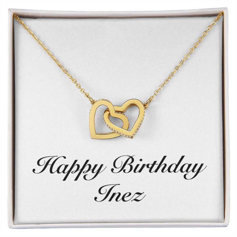 Happy Birthday Inez - 18K Yellow Gold Finish Interlocking Hearts Necklace