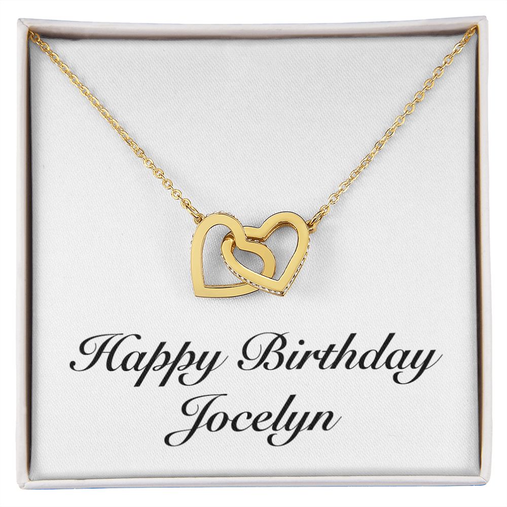 Happy Birthday Jocelyn - 18K Yellow Gold Finish Interlocking Hearts Necklace