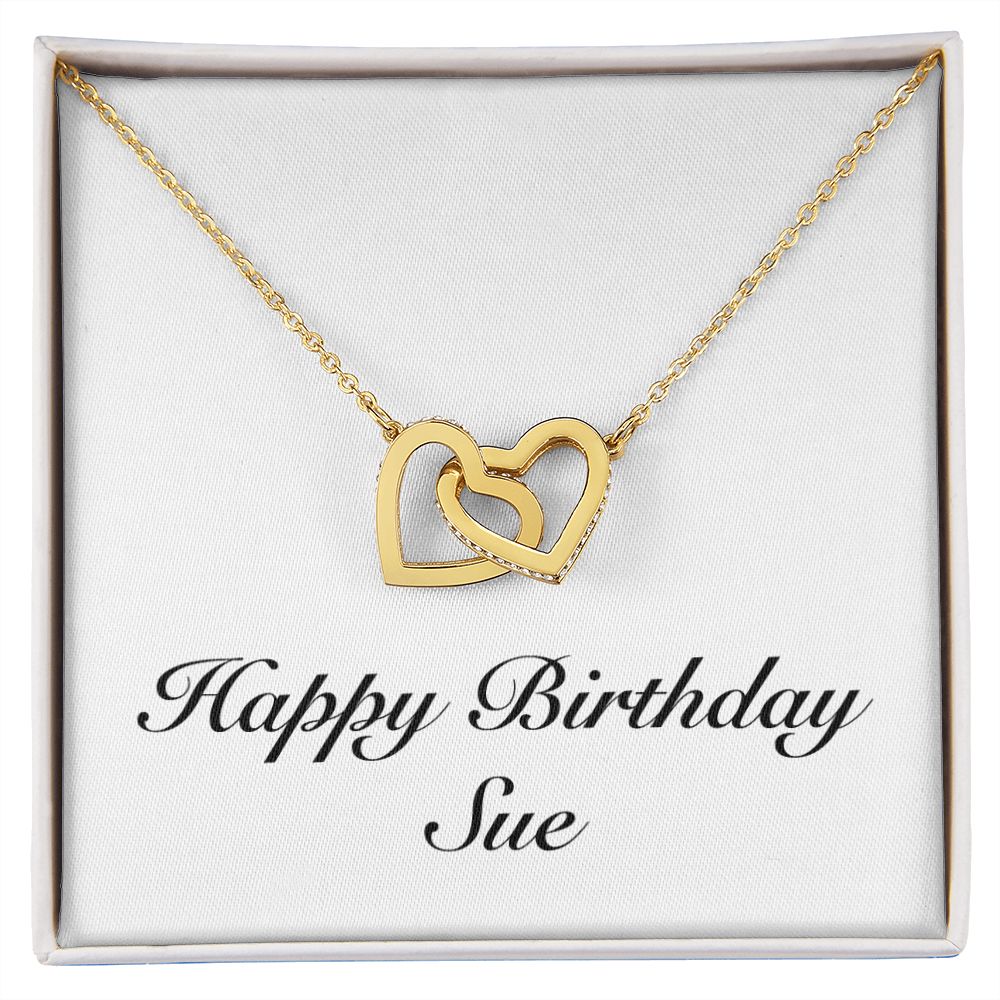 Happy Birthday Sue - 18K Yellow Gold Finish Interlocking Hearts Necklace