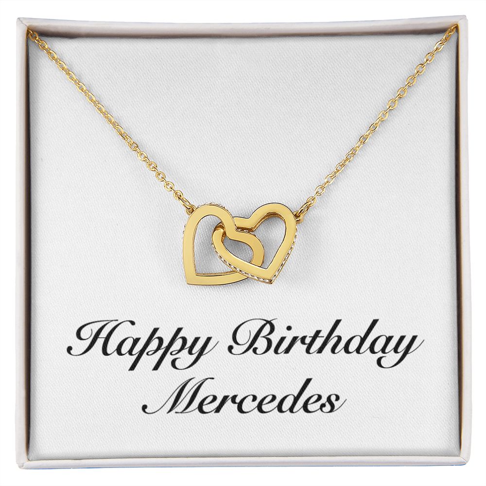 Happy Birthday Mercedes - 18K Yellow Gold Finish Interlocking Hearts Necklace