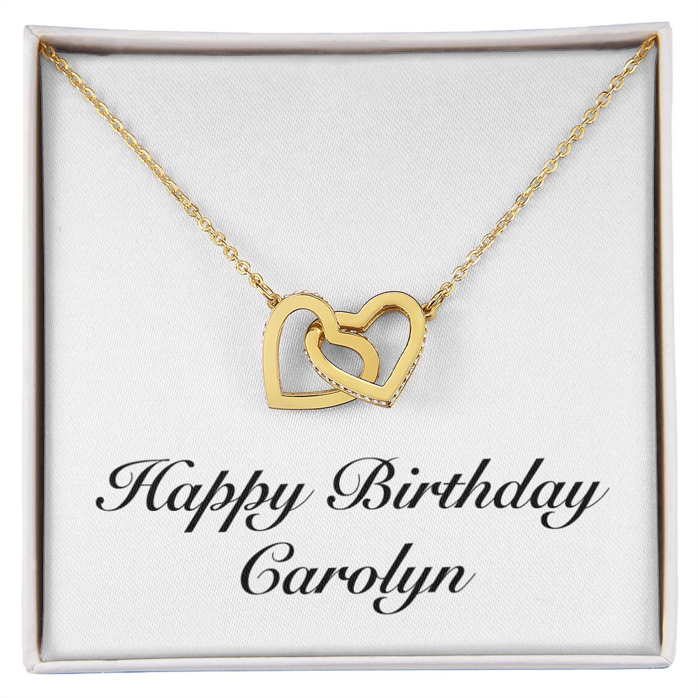 Happy Birthday Carolyn - 18K Yellow Gold Finish Interlocking Hearts Necklace