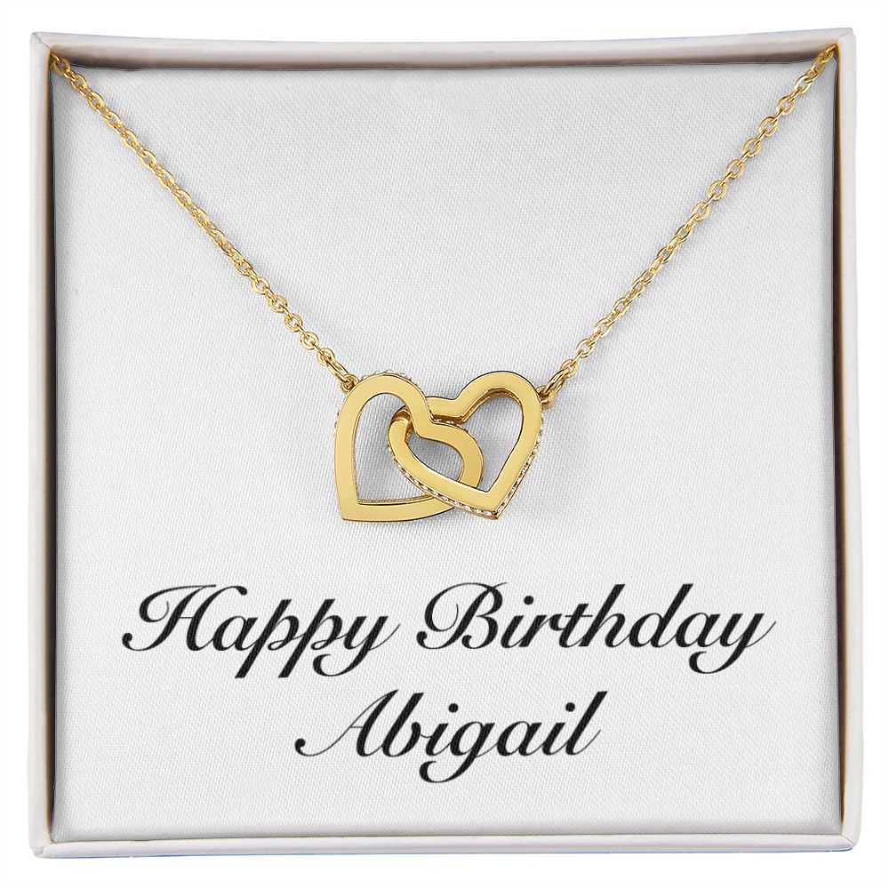 Happy Birthday Abigail - 18K Yellow Gold Finish Interlocking Hearts Necklace