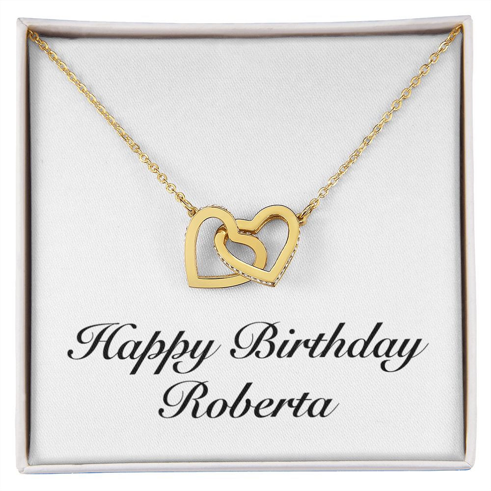 Happy Birthday Roberta - 18K Yellow Gold Finish Interlocking Hearts Necklace