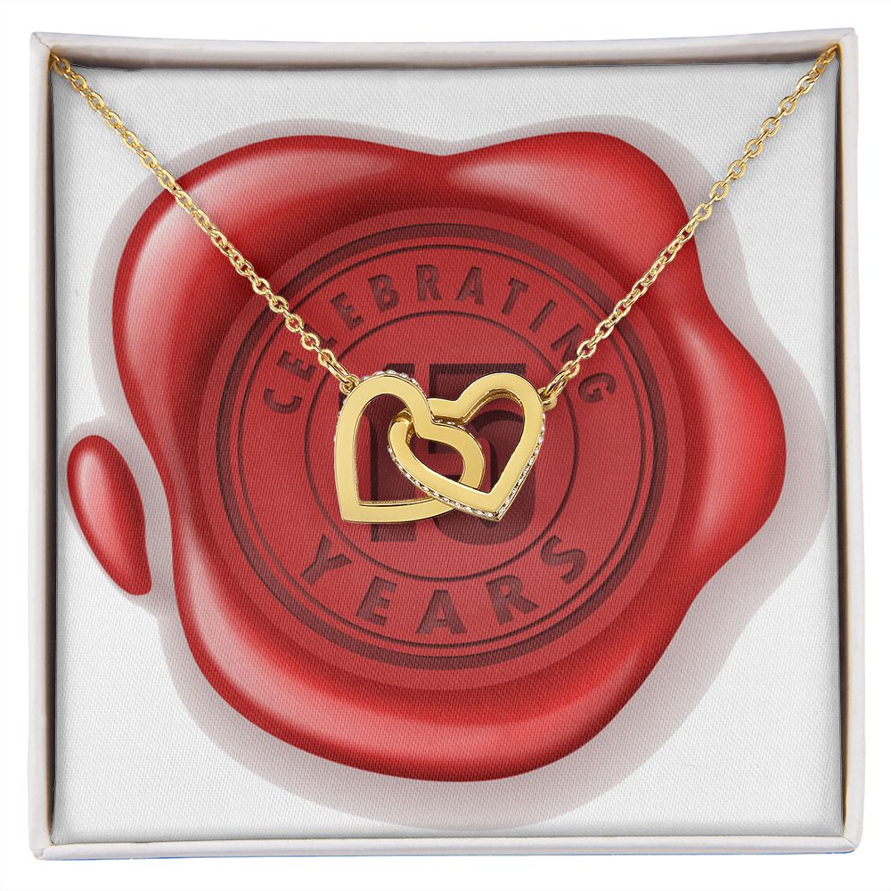 Celebrating 15 Years Anniversary - 18K Yellow Gold Finish Interlocking Hearts Necklace