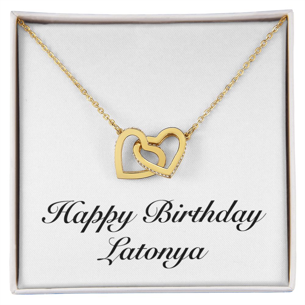 Happy Birthday Latonya - 18K Yellow Gold Finish Interlocking Hearts Necklace
