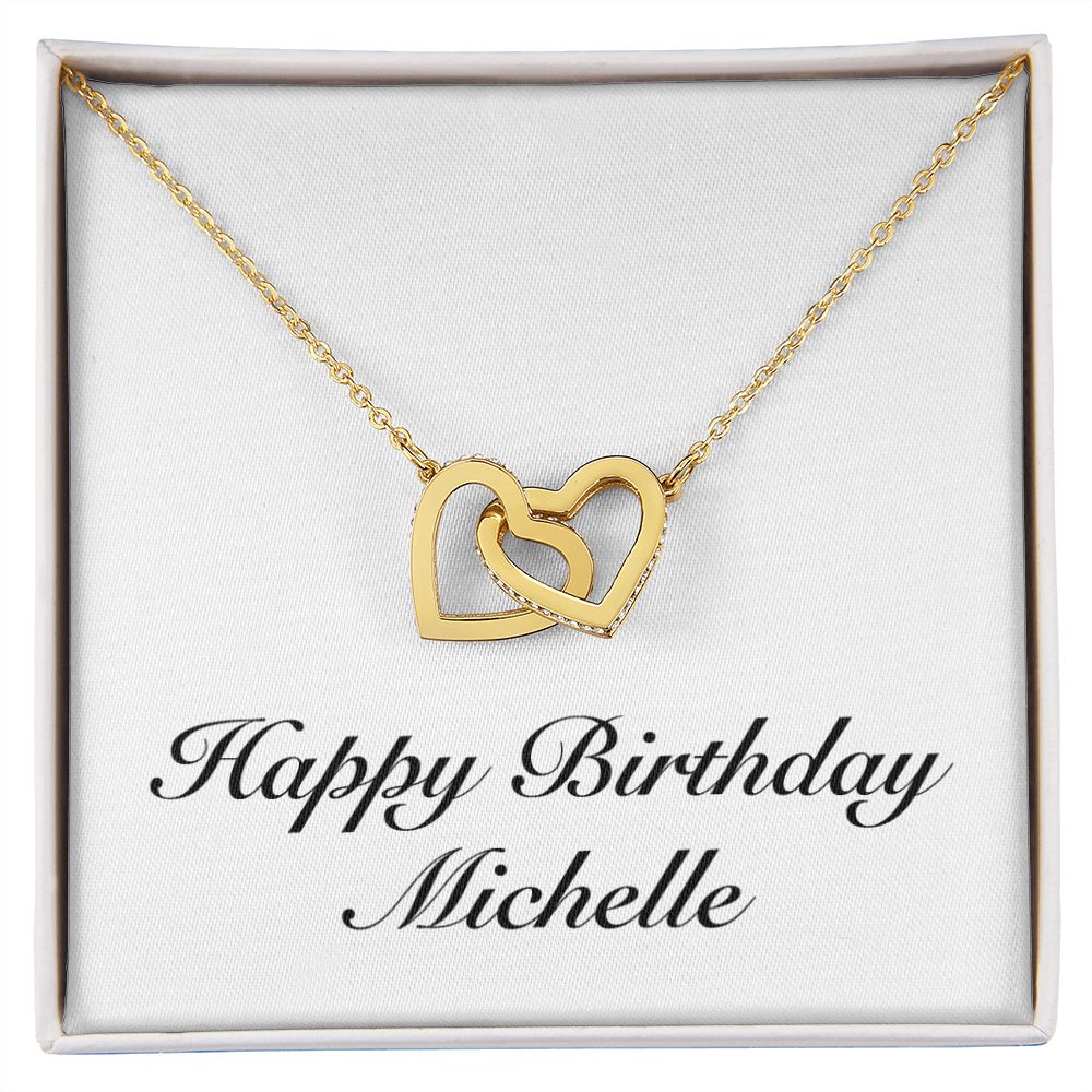 Happy Birthday Michelle - 18K Yellow Gold Finish Interlocking Hearts Necklace