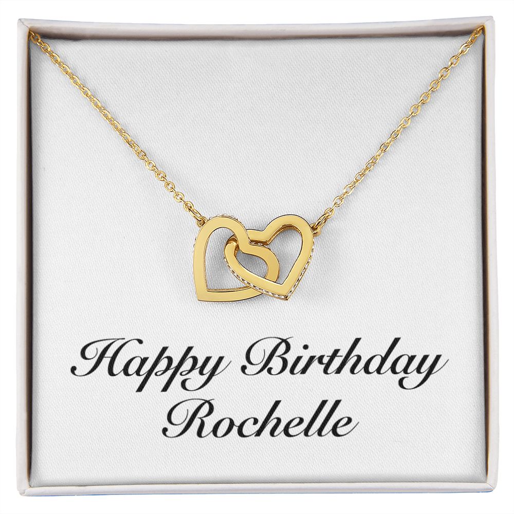 Happy Birthday Rochelle - 18K Yellow Gold Finish Interlocking Hearts Necklace