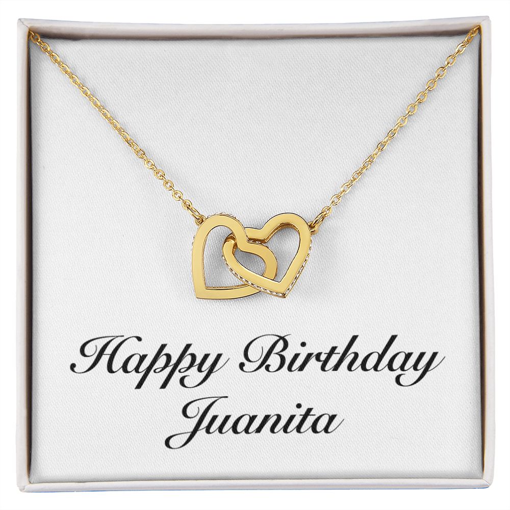 Happy Birthday Juanita - 18K Yellow Gold Finish Interlocking Hearts Necklace