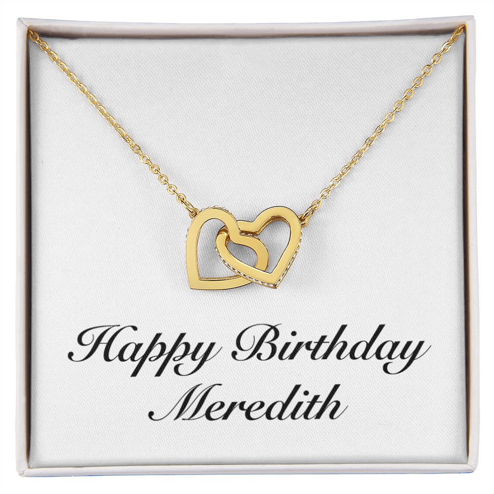 Happy Birthday Meredith - 18K Yellow Gold Finish Interlocking Hearts Necklace