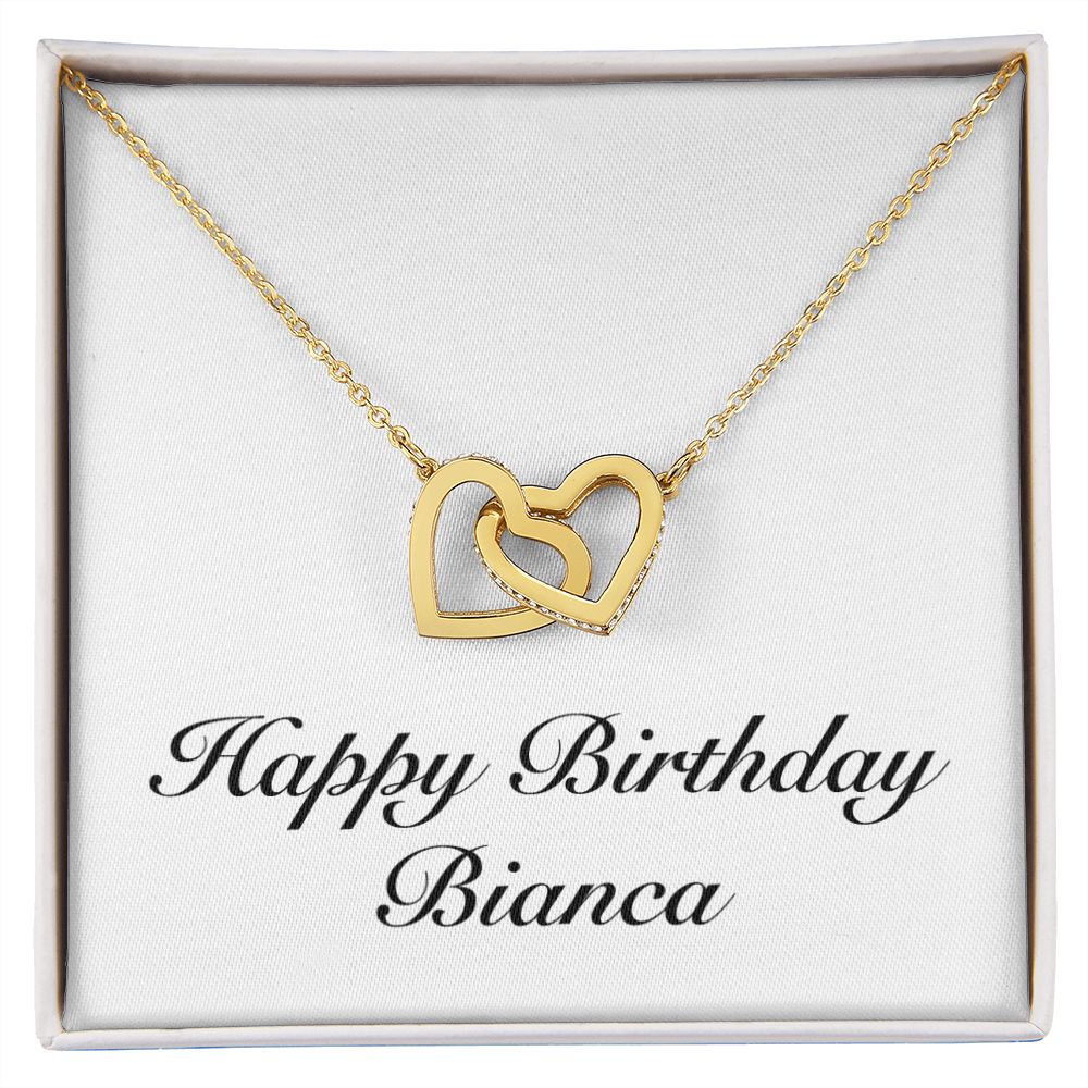 Happy Birthday Bianca - 18K Yellow Gold Finish Interlocking Hearts Necklace