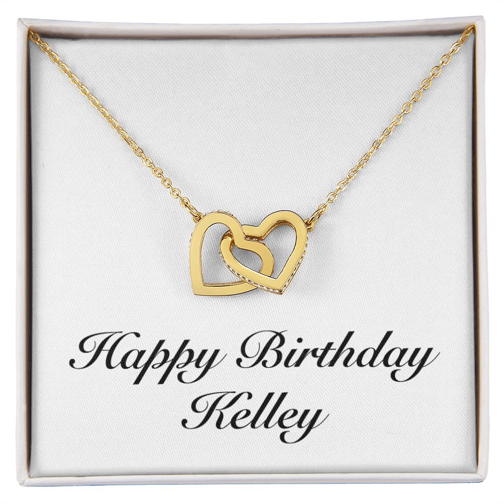 Happy Birthday Kelley - 18K Yellow Gold Finish Interlocking Hearts Necklace