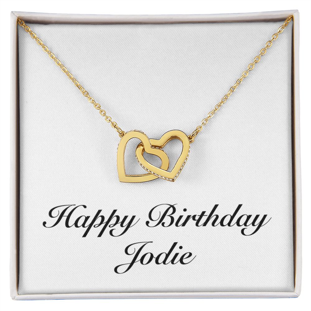 Happy Birthday Jodie - 18K Yellow Gold Finish Interlocking Hearts Necklace