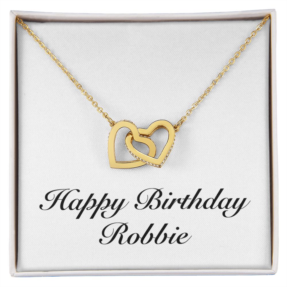 Happy Birthday Robbie - 18K Yellow Gold Finish Interlocking Hearts Necklace