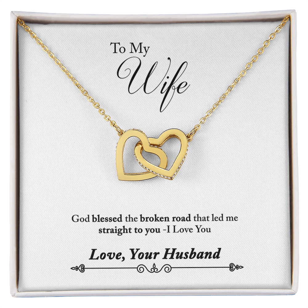 006 To My Wife - 18K Yellow Gold Finish Interlocking Hearts Necklace