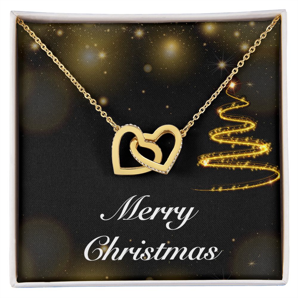 Merry Christmas v03 - 18K Yellow Gold Finish Interlocking Hearts Necklace