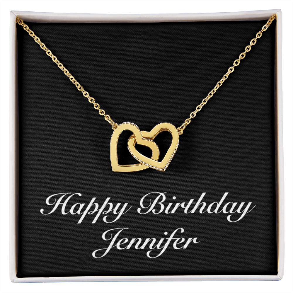 Happy Birthday Jennifer v2 - 18K Yellow Gold Finish Interlocking Hearts Necklace